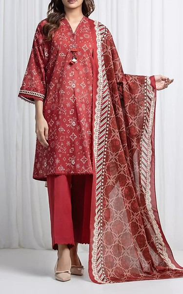 Edenrobe Dull Red Lawn Suit | Pakistani Lawn Dress in USA- Image 1