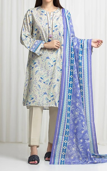 Edenrobe Off White/Blue Lawn Suit | Pakistani Lawn Dress in USA- Image 1