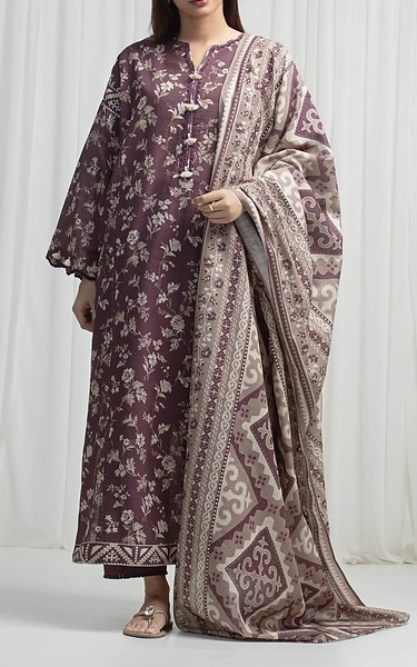Edenrobe Mauve Khaddar Suit | Pakistani Winter Dresses in USA- Image 1