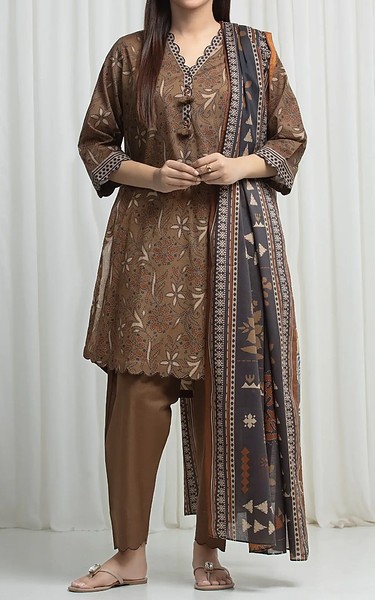 Edenrobe Olive Khaddar Suit | Pakistani Winter Dresses in USA- Image 1