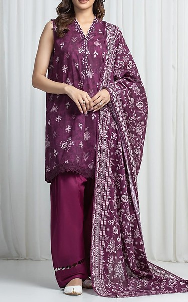 Edenrobe Plum Khaddar Suit | Pakistani Winter Dresses in USA- Image 1