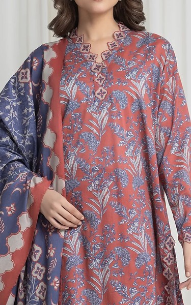 Edenrobe Coral/Blue Lawn Suit | Pakistani Lawn Dress in USA- Image 1