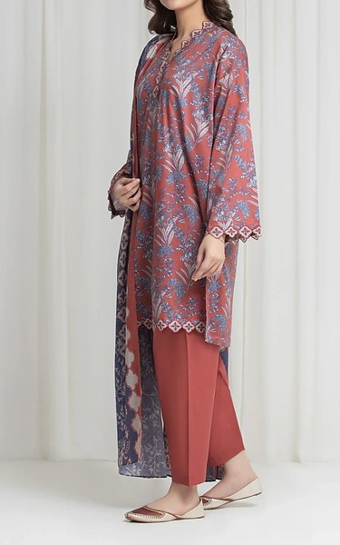 Edenrobe Coral/Blue Lawn Suit | Pakistani Lawn Dress in USA- Image 2