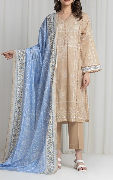 Edenrobe Beige Lawn Suit | Pakistani Lawn Dress in USA- Image 1