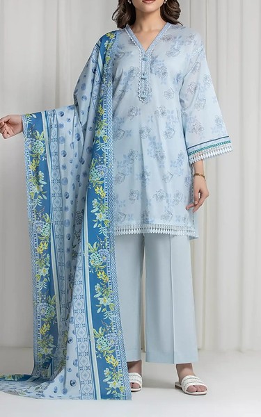 Edenrobe Pale Blue Lawn Suit | Pakistani Lawn Dress in USA- Image 1