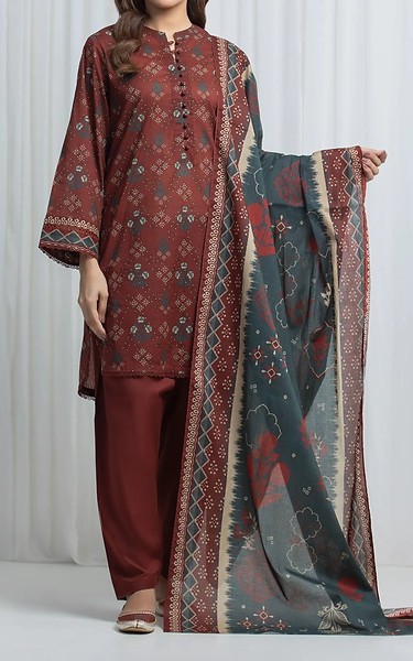 Edenrobe Wine Lawn Suit | Pakistani Lawn Dress in USA- Image 1