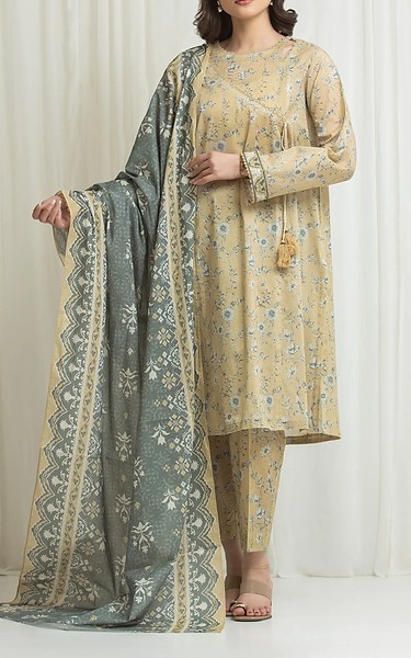 Edenrobe Tan Lawn Suit | Pakistani Lawn Dress in USA- Image 1