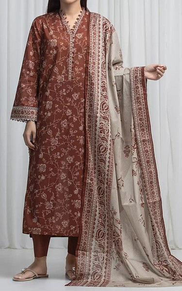Edenrobe Brown Khaddar Suit | Pakistani Winter Dresses in USA- Image 1