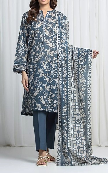 Edenrobe Cadet Blue Khaddar Suit | Pakistani Winter Dresses in USA- Image 1