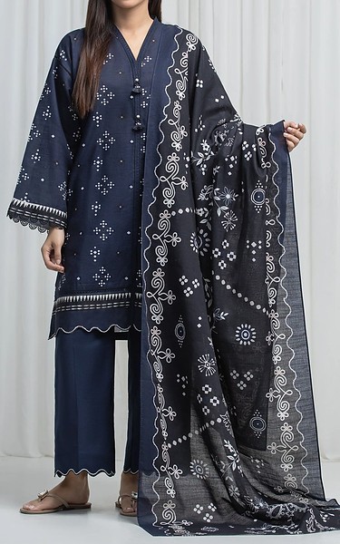 Edenrobe Navy Khaddar Suit | Pakistani Winter Dresses in USA- Image 1