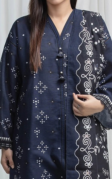 Edenrobe Navy Khaddar Suit | Pakistani Winter Dresses in USA- Image 2