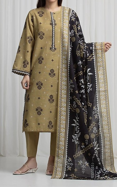 Edenrobe Sand Gold Khaddar Suit | Pakistani Winter Dresses in USA- Image 1