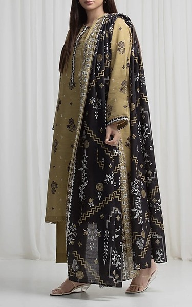 Edenrobe Sand Gold Khaddar Suit | Pakistani Winter Dresses in USA- Image 2
