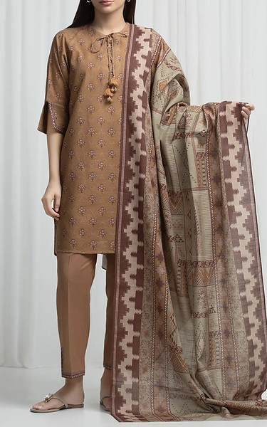 Edenrobe Brown Khaddar Suit | Pakistani Winter Dresses in USA- Image 1