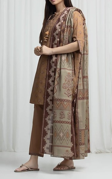 Edenrobe Brown Khaddar Suit | Pakistani Winter Dresses in USA- Image 2