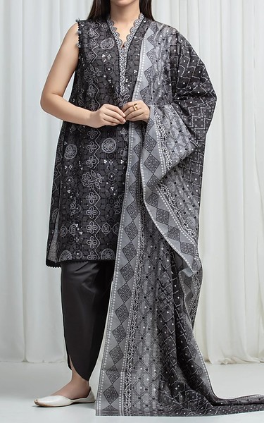 Edenrobe Black Khaddar Suit | Pakistani Winter Dresses in USA- Image 1