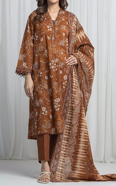 Edenrobe Bevar Brown Khaddar Suit | Pakistani Winter Dresses in USA- Image 1