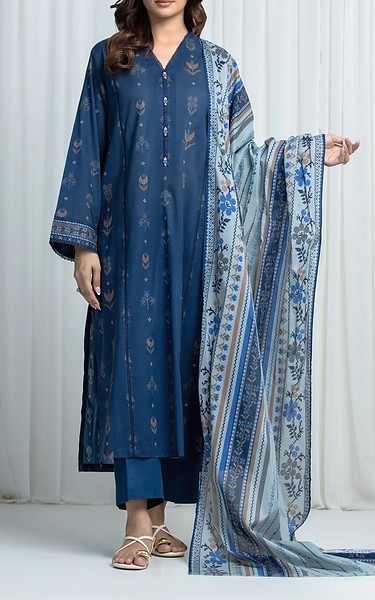 Edenrobe Navy Khaddar Suit | Pakistani Winter Dresses in USA- Image 1