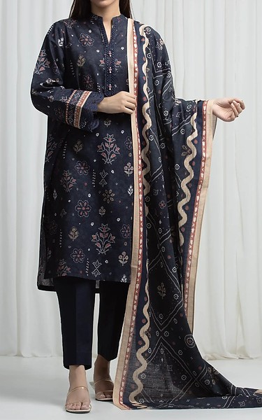 Edenrobe Navy Khaddar Suit | Pakistani Winter Dresses in USA- Image 1
