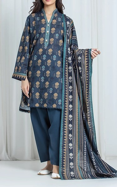 Edenrobe Denim Blue Khaddar Suit | Pakistani Winter Dresses in USA- Image 1