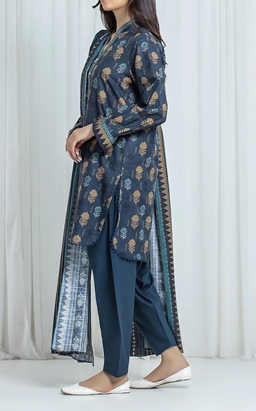 Edenrobe Denim Blue Khaddar Suit | Pakistani Winter Dresses in USA- Image 2