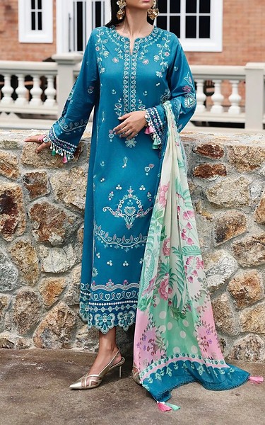 Edenrobe Teal Blue Cambric Suit | Pakistani Winter Dresses in USA- Image 1