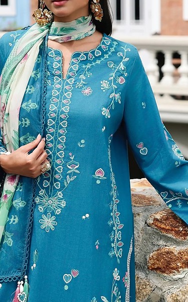 Edenrobe Teal Blue Cambric Suit | Pakistani Winter Dresses in USA- Image 2