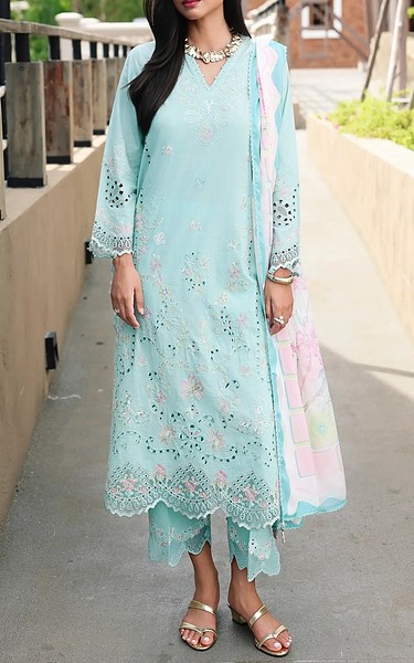 Edenrobe Pale Aqua Cambric Suit | Pakistani Winter Dresses in USA- Image 1