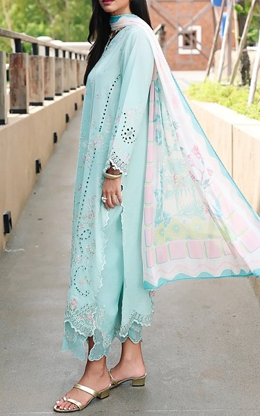 Edenrobe Pale Aqua Cambric Suit | Pakistani Winter Dresses in USA- Image 2