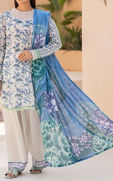 Ellena Off White/Blue Lawn Suit | Pakistani Lawn Dress in USA- Image 1