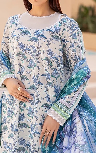 Ellena Off White/Blue Lawn Suit | Pakistani Lawn Dress in USA- Image 2