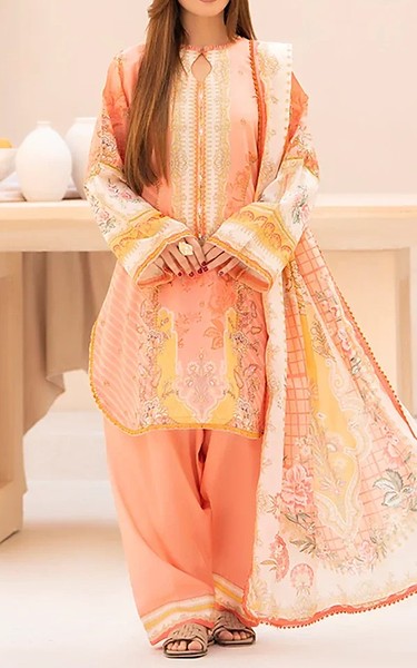 Ellena Light Salmon Lawn Suit | Pakistani Lawn Dress in USA- Image 1