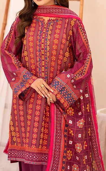 Ellena Wine Lawn Suit | Pakistani Lawn Dress in USA- Image 2
