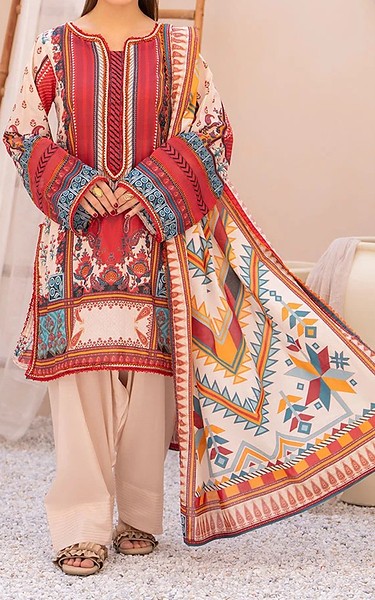 Ellena Faded Red/Oyster Pink Lawn Suit | Pakistani Lawn Dress in USA- Image 1