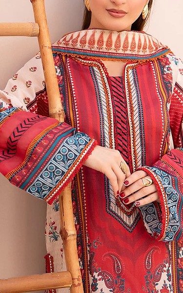Ellena Faded Red/Oyster Pink Lawn Suit | Pakistani Lawn Dress in USA- Image 2