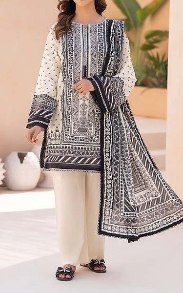 Ellena Off White/Black Lawn Suit | Pakistani Lawn Dress in USA- Image 1