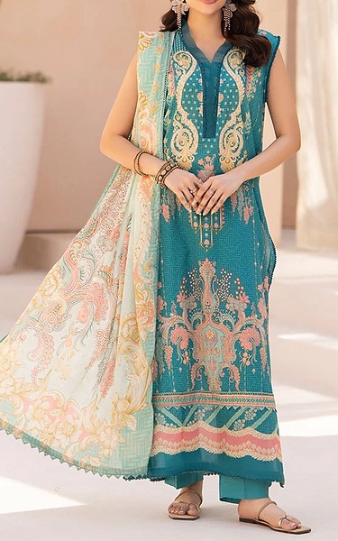 Ellena Teal Lawn Suit | Pakistani Lawn Dress in USA- Image 1