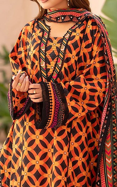 Ellena Orange/Black Lawn Suit | Pakistani Lawn Dress in USA- Image 1