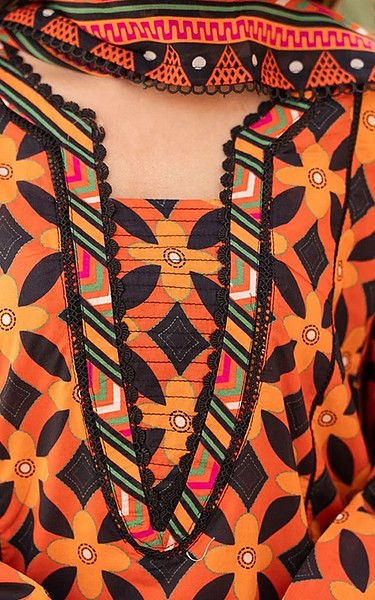 Ellena Orange/Black Lawn Suit | Pakistani Lawn Dress in USA- Image 2