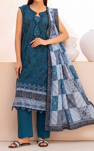 Ellena Teal Blue Lawn Suit | Pakistani Lawn Dress in USA- Image 1