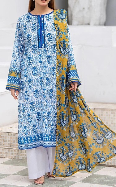 Ellena Off White/Blue Lawn Suit | Pakistani Lawn Dress in USA- Image 1