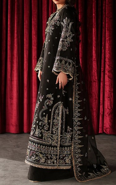Emaan Adeel Black Raw Silk Suit | Pakistani Embroidered Chiffon Dresses USA- Image 2