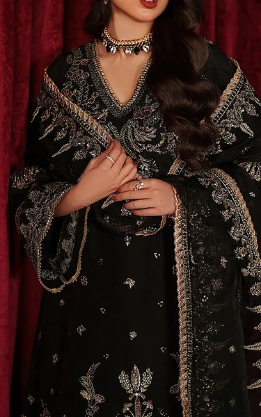 Emaan Adeel Black Raw Silk Suit | Pakistani Embroidered Chiffon Dresses USA- Image 3