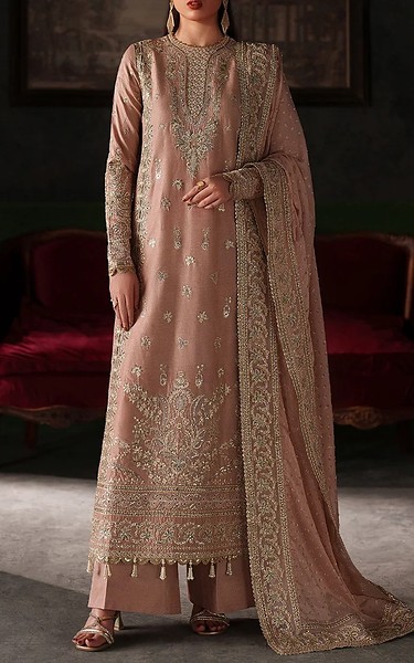 Emaan Adeel Rose Pink Raw Silk Suit | Pakistani Embroidered Chiffon Dresses USA- Image 1