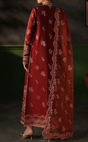 Emaan Adeel Wine Raw Silk Suit | Pakistani Embroidered Chiffon Dresses USA- Image 2