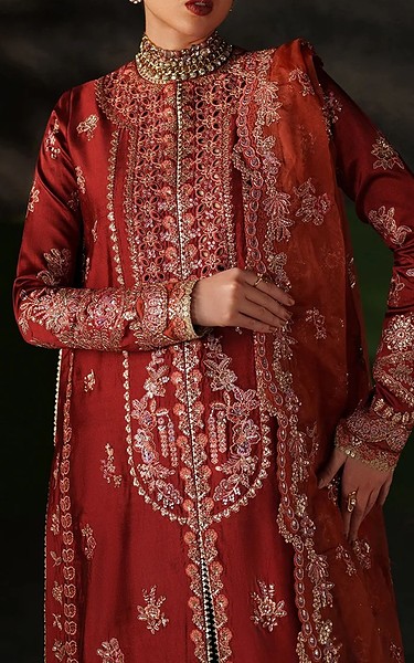 Emaan Adeel Wine Raw Silk Suit | Pakistani Embroidered Chiffon Dresses USA- Image 3
