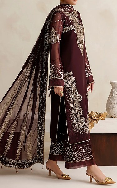 Farasha Wine Berry Chiffon Suit | Pakistani Embroidered Chiffon Dresses USA- Image 2