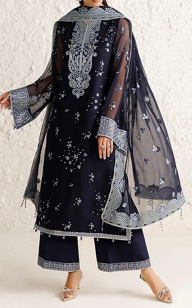 Farasha Navy Chiffon Suit | Pakistani Embroidered Chiffon Dresses USA- Image 1