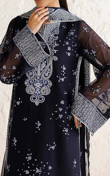 Farasha Navy Chiffon Suit | Pakistani Embroidered Chiffon Dresses USA- Image 2