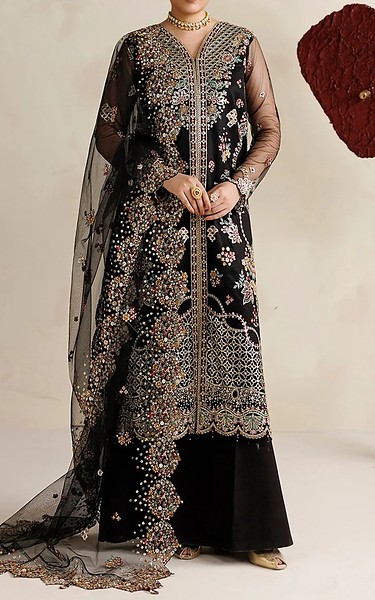 Farasha Black Net Suit | Pakistani Embroidered Chiffon Dresses USA- Image 1